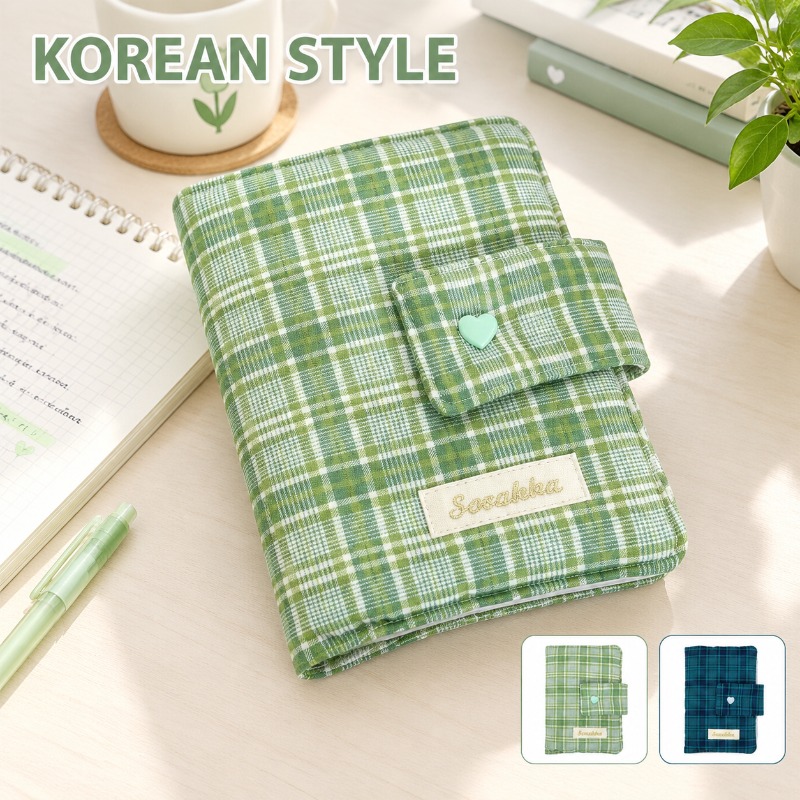 Stationery Books - Grüner, weißer Gingham-Stoffbezug für Handnotizbücher, Buchhülle