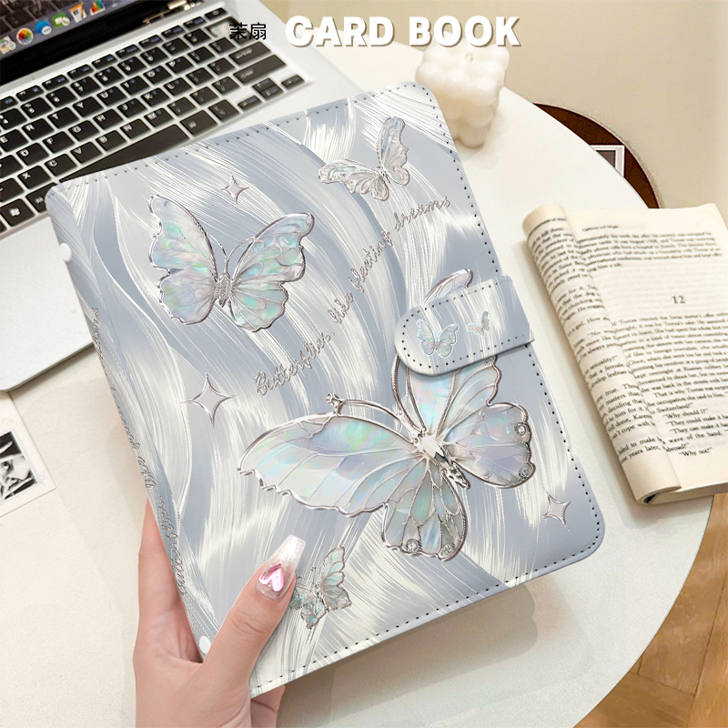 Kpop Photo Card Binder 3 Inch - Silberner schillernder Schmetterling, A5-Kartenbinder, wasserdichtes Kpop-Fotoalbum,